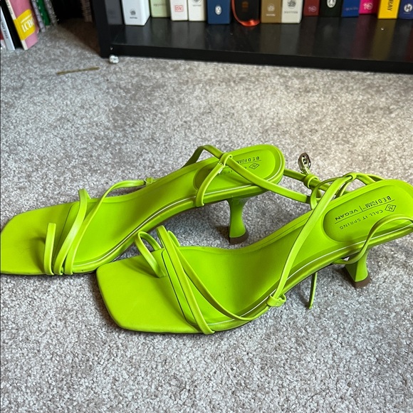 Neon Lime Strappy Sandals - Picture 2 of 3